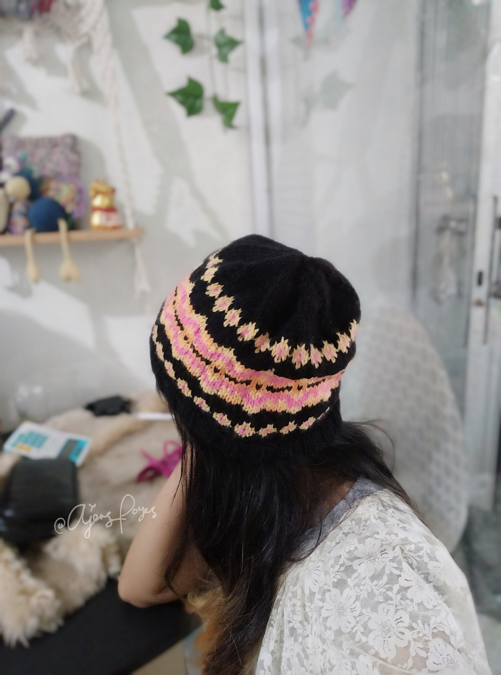Frosted Fair Isle colorwork hat with multi-color stranded knitting pattern