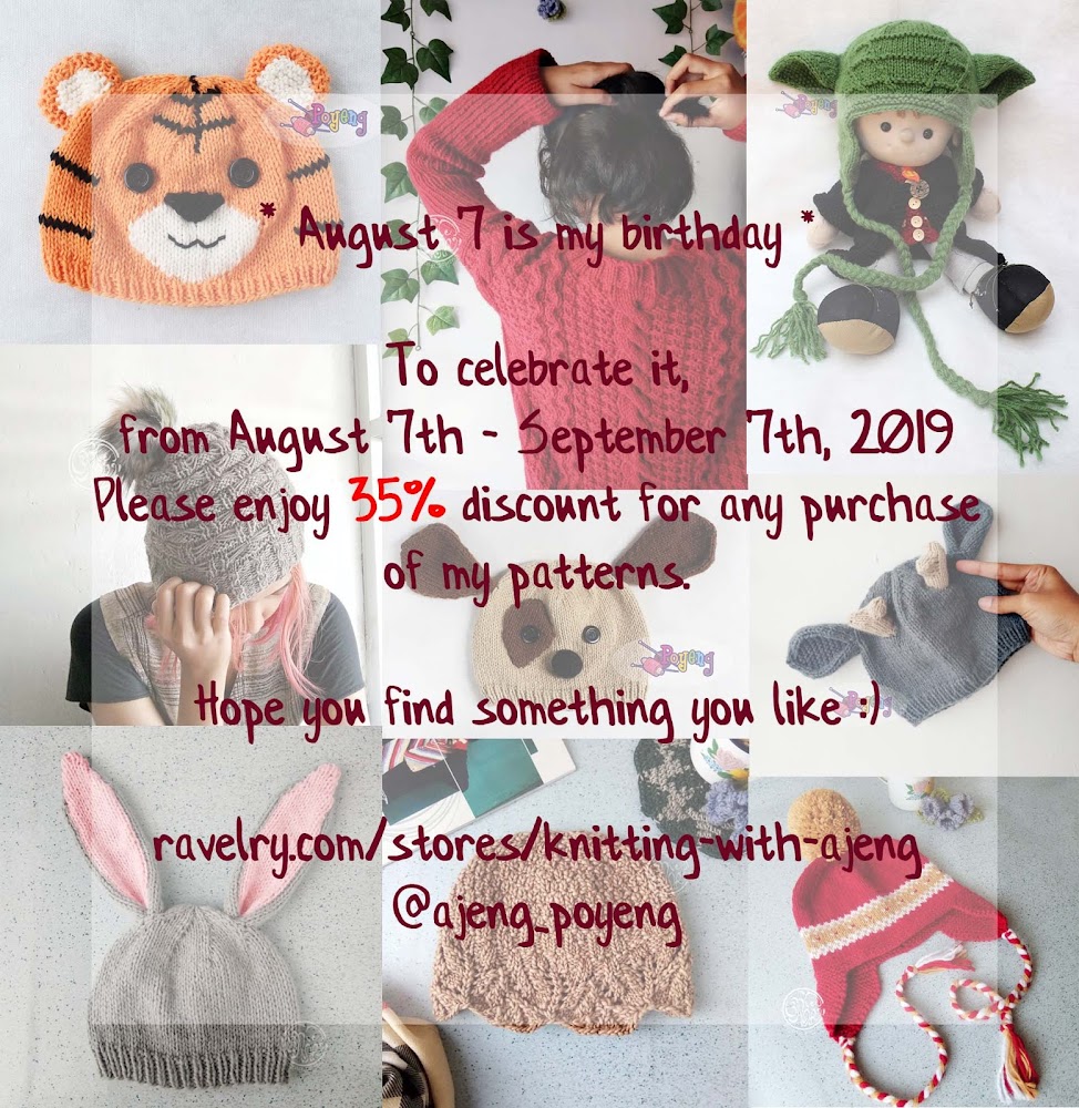 Knitting pattern birthday sale discount promotional graphic for Ravelry and Etsy