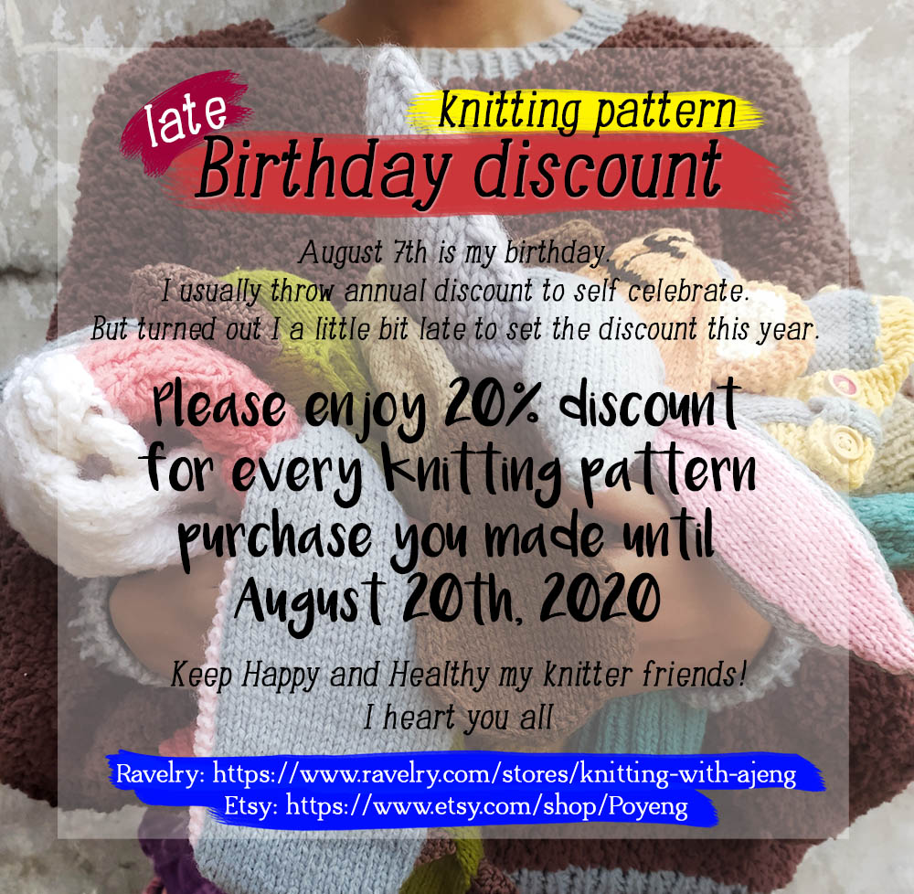 Annual knitting pattern discount sale promotional graphic for 2020