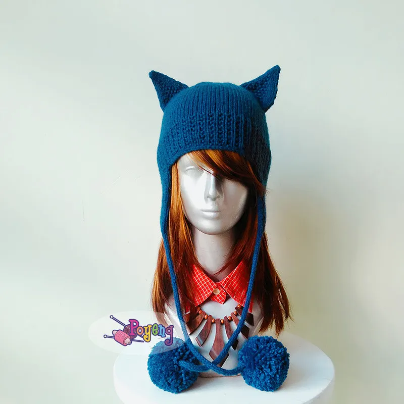 Earflap Hat with Cat Ears — detail